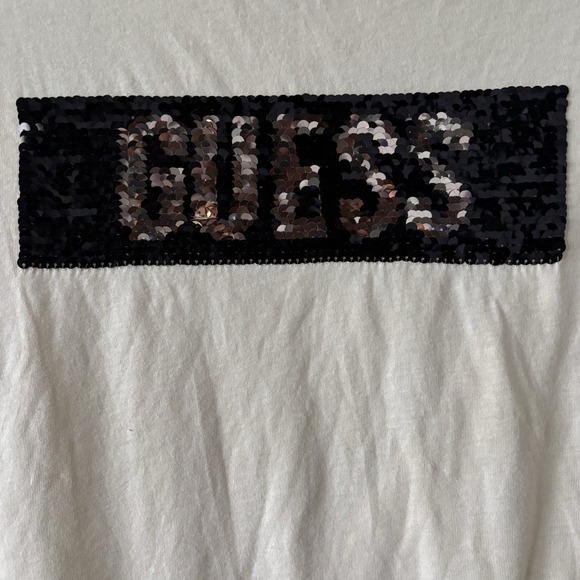Guess Tops - Used Guess Womens Short Sleeve Sequin T-Shirt Cream Sz Large Excellent Condition
